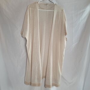 Loft Linen Blend Short Sleeve Striped Open Front Cardigan Sweater Size XL